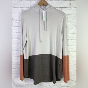 PINK CLOVER Aiyana Hooded ColorBlock Knit Off White Top XL